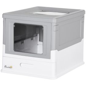 Fully Enclosed Cat Litter Box with Front Entry and Top Exit, Plastic, Gray & White (Option: Gray-410x205x525 mm)