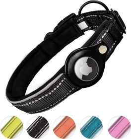 Reflective AirTag Dog Collar; ivienx Apple Air Tag Heavy Duty Dog Collar [Wide] Padded Pet Collar with AirTag Case Holder Accessories for Small M (Color: pink, size: XL (Neck 19-22"))