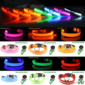 LED Adjustable Dog Collar Blinking Flashing Light Up Glow Pets Safety Waterproof (Color: pink, size: M)